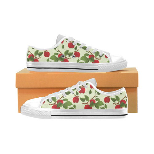 Red apples leaves pattern Men's Low Top Shoes White
