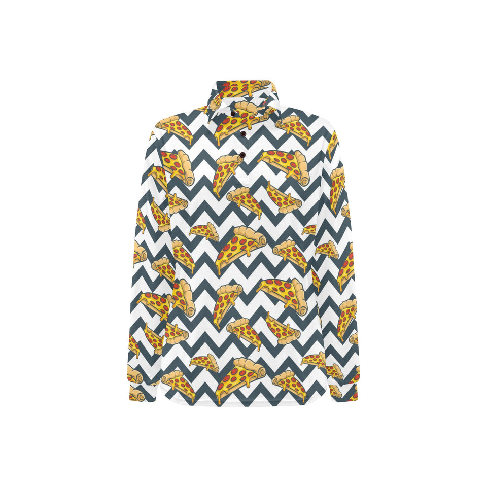 Pizza design pattern Women's Long Sleeve Polo Shirt