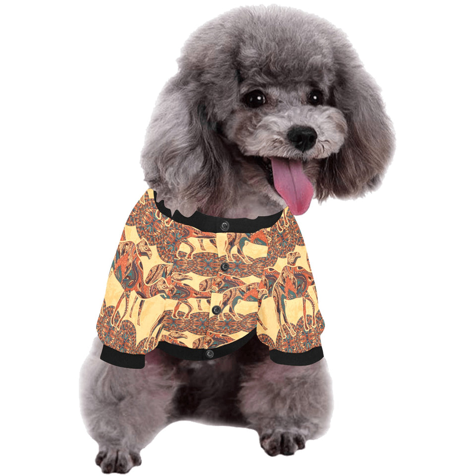 Camel polynesian tribal design pattern All Over Print Pet Dog Round Neck Fuzzy Shirt
