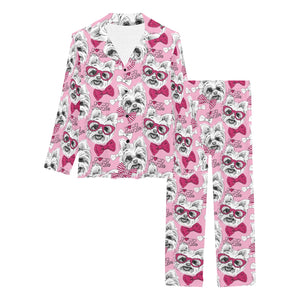 Yorkshire Terrier Pattern Print Design 03 Women's Long Pajama Set