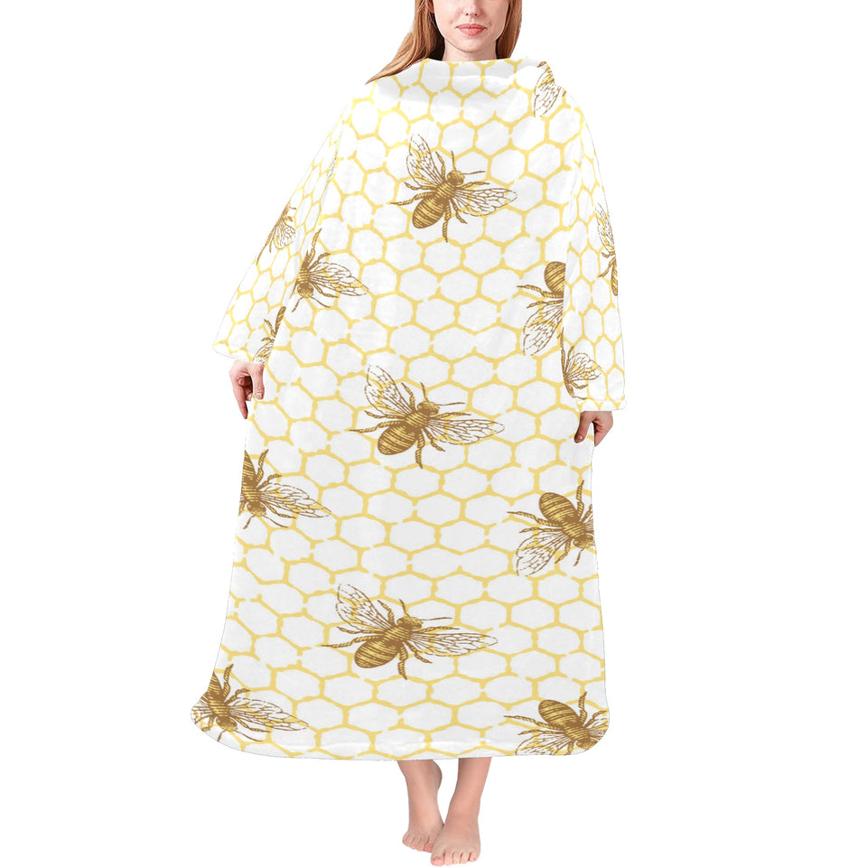 Bee honeycomb seamless design pattern Blanket Robe with Sleeves