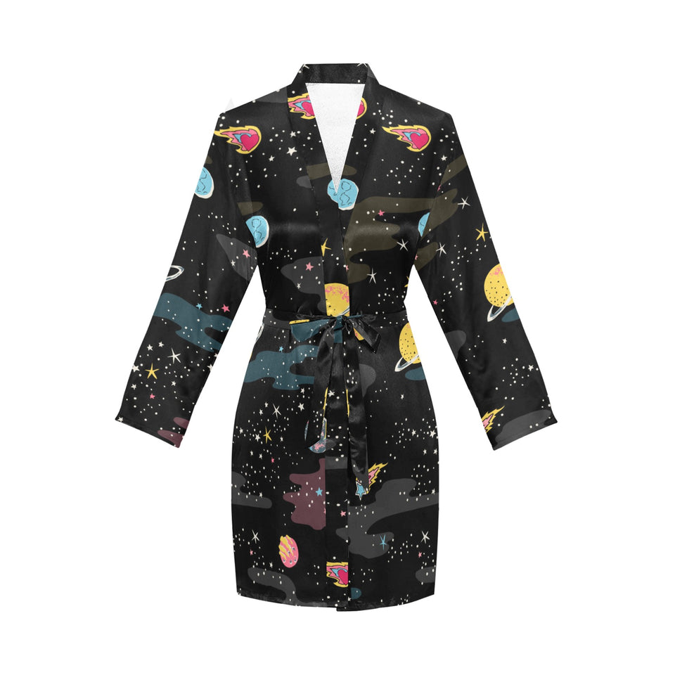 space pattern Women's Long Sleeve Belted Night Robe