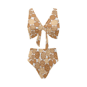 Various cookie pattern Chest Bowknot High Waisted Bikini Swimsuit