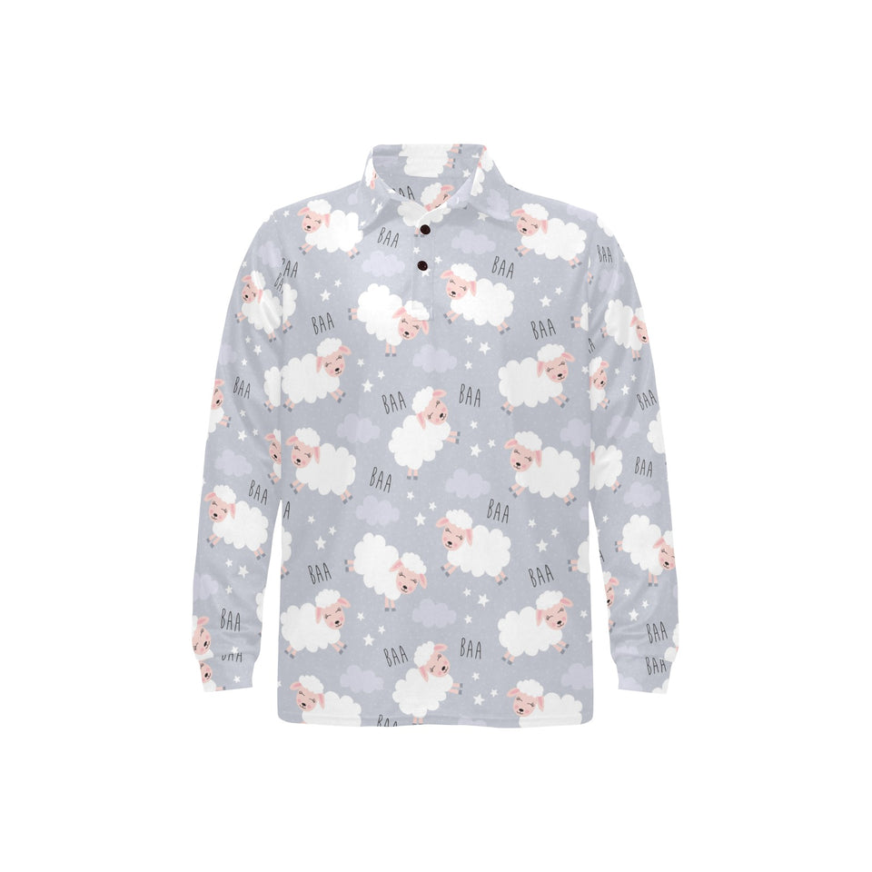 Sweet dreams sheep pattern Men's Long Sleeve Polo Shirt