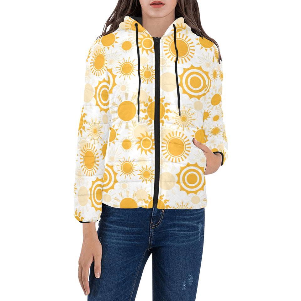 Sun design pattern Women's Padded Hooded Jacket
