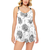 Hand drawn french fries pattern Chest Sexy Pleated Two Piece Swim Dress