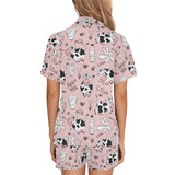 Cows milk product pink background Women's V-Neck Short Pajama Set