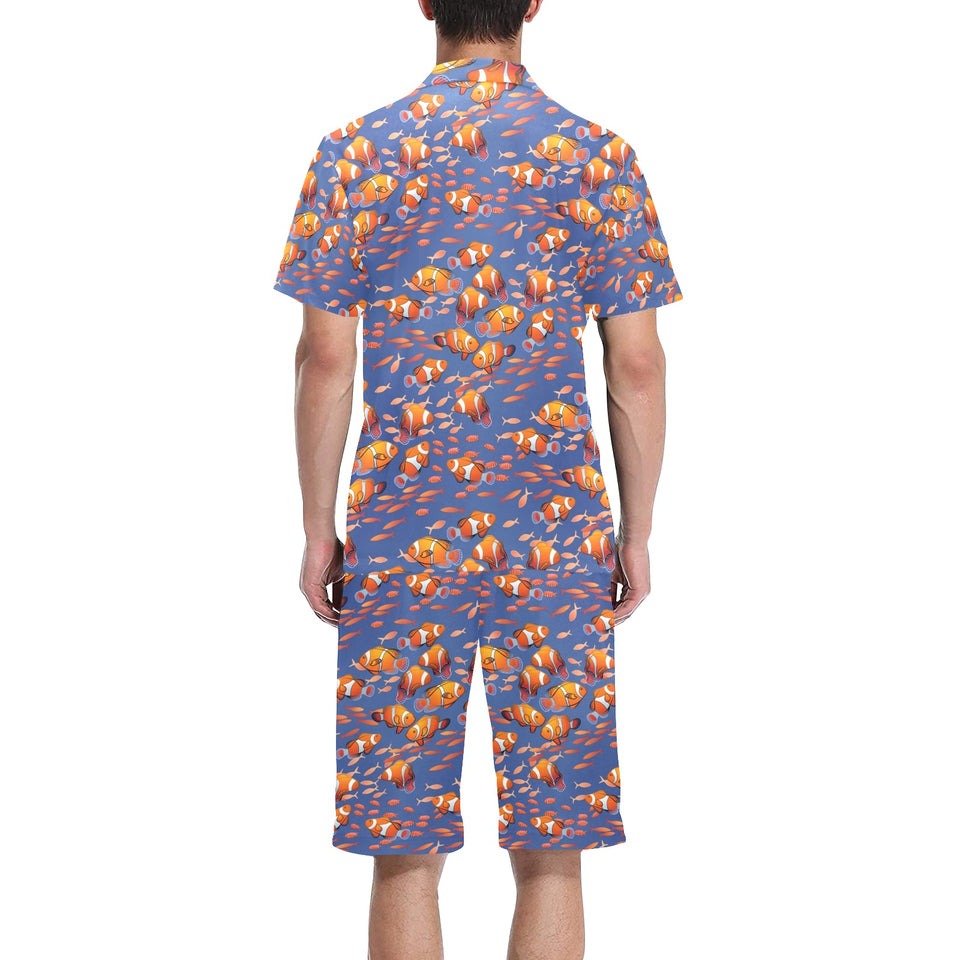 Clown Fish Pattern Print Design 04 Men's V-Neck Short Pajama Set