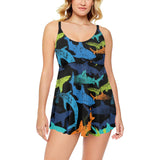 Colorful shark Chest Sexy Pleated Two Piece Swim Dress