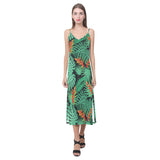heliconia flower palm monstera leaves black backgr V-Neck Open Fork Long Dress