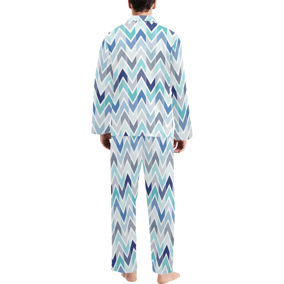 zigzag chevron blue pattern Men's Long Pajama Set
