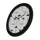 Polar bears star poka dot pattern Elegant Black Wall Clock