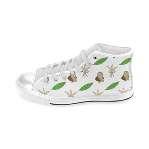 Color hand drawn cacao pattern Men's High Top Canvas Shoes White