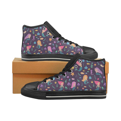 beautiful mermaid Fish jellyfish algae other marin Women's High Top Canvas Shoes Black