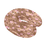 Pink sakura cherry blossom drak brown background U-Shaped Travel Neck Pillow