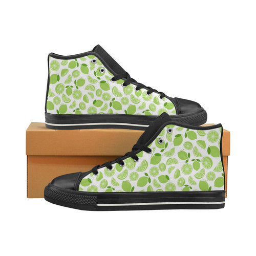 Lime design pattern Women's High Top Canvas Shoes Black