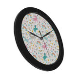 Colorful unicorn pattern Elegant Black Wall Clock