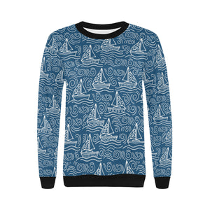 Hand drawn sailboat pattern Women's Crew Neck Sweatshirt