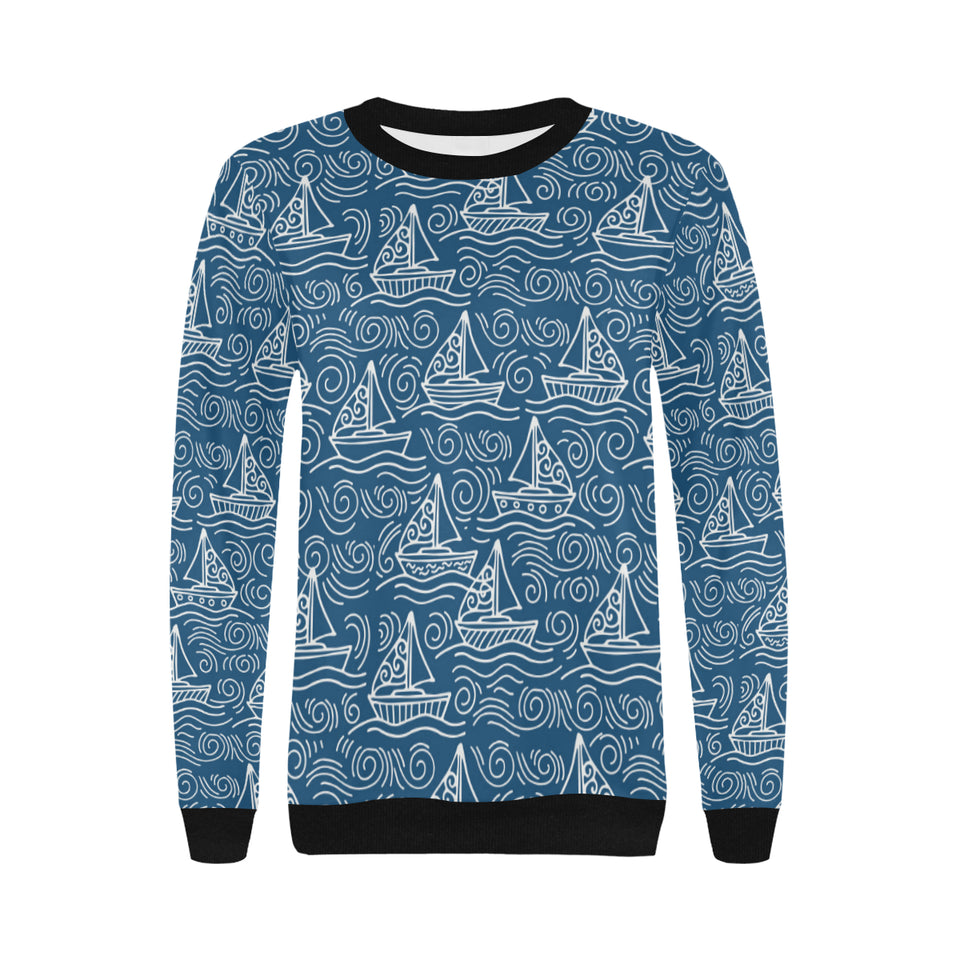 Hand drawn sailboat pattern Women's Crew Neck Sweatshirt