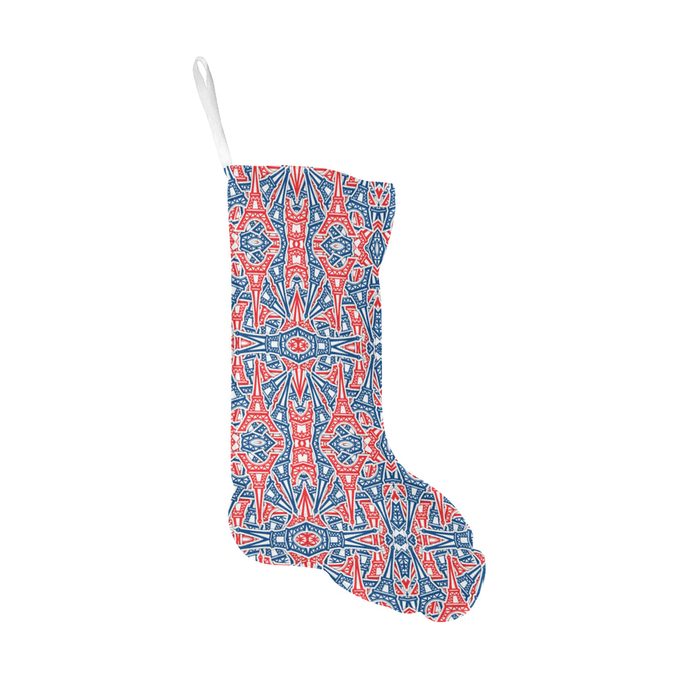 Blue Red Eiffel Tower Pattern Print Design 02 Christmas Stocking