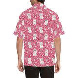 Maneki neko cat sakura pink background Men's All Over Print Hawaiian Shirt