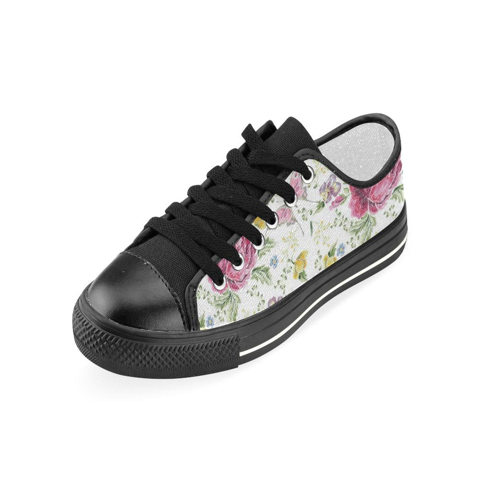 Hand drawn butterfly rose Kids' Boys' Girls' Low Top Canvas Shoes Black
