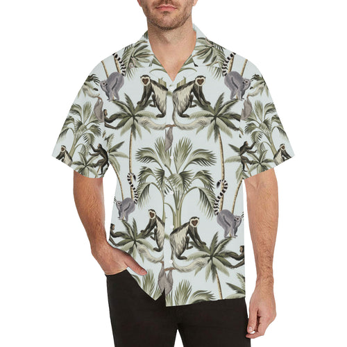 Monkey sloth lemur palm trees pattern Men's All Over Print Hawaiian Shirt
