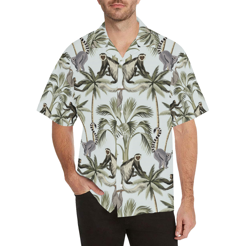 Monkey sloth lemur palm trees pattern Men's All Over Print Hawaiian Shirt