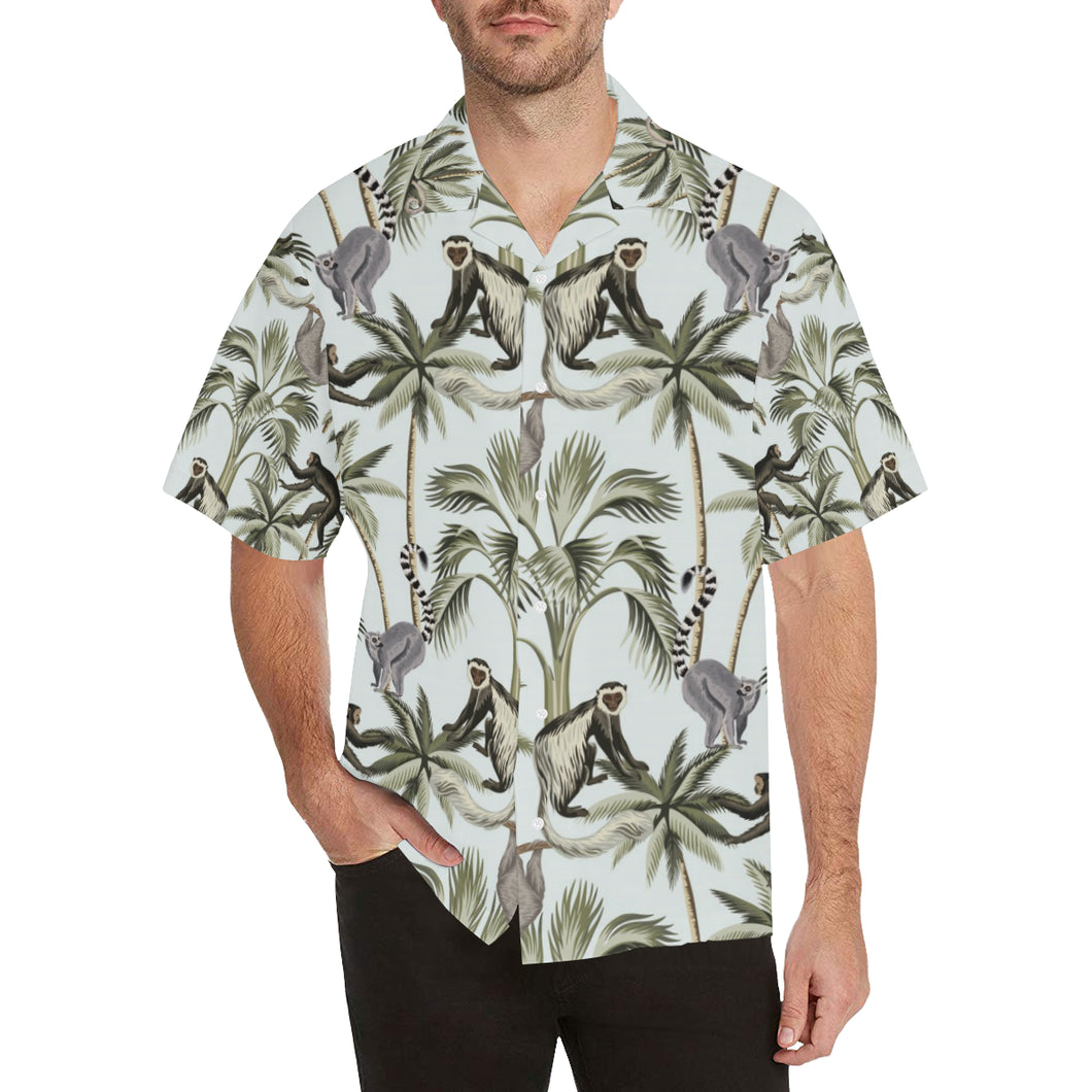Monkey sloth lemur palm trees pattern Men's All Over Print Hawaiian Shirt