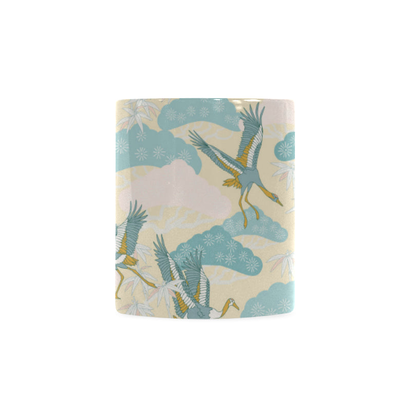 Bonsai bamboo stork japanese pattern cream theme Classical White Mug (Fulfilled In US)