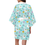 Llama alpaca cactus leaves pattern Women's Short Kimono Robe