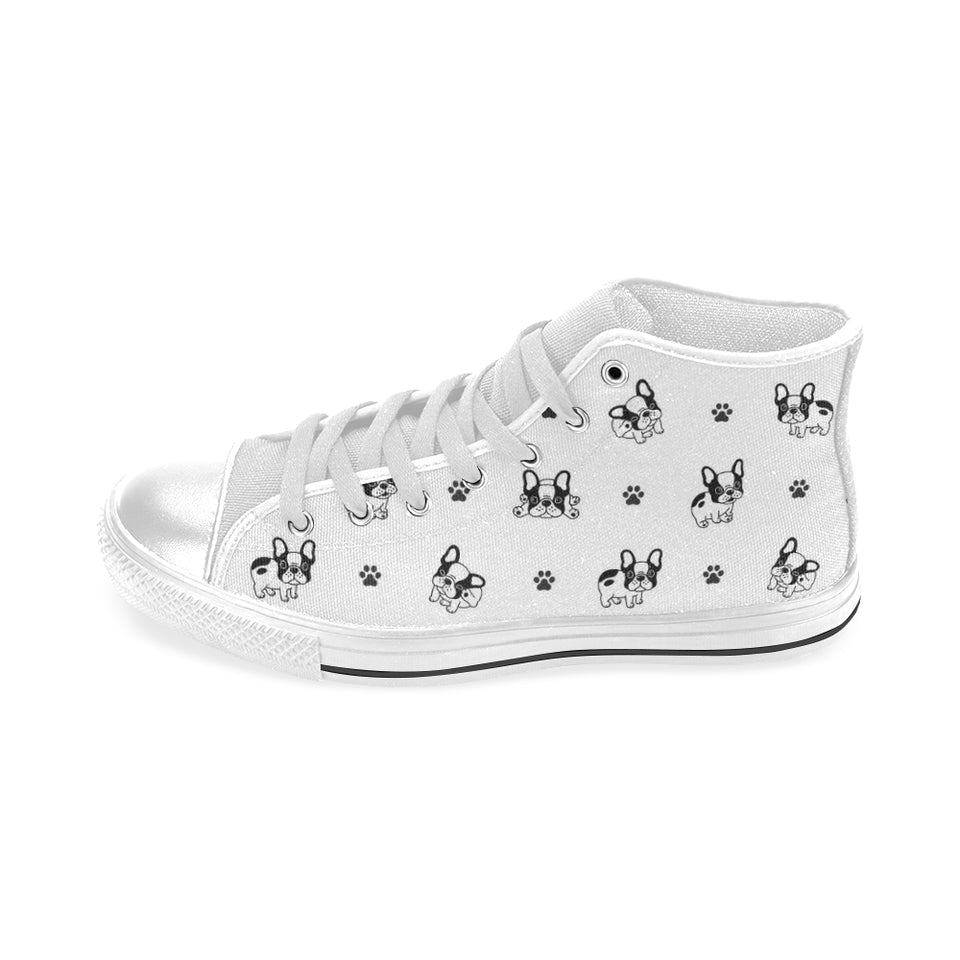 Cute french bulldog paw pattern Men's High Top Canvas Shoes White