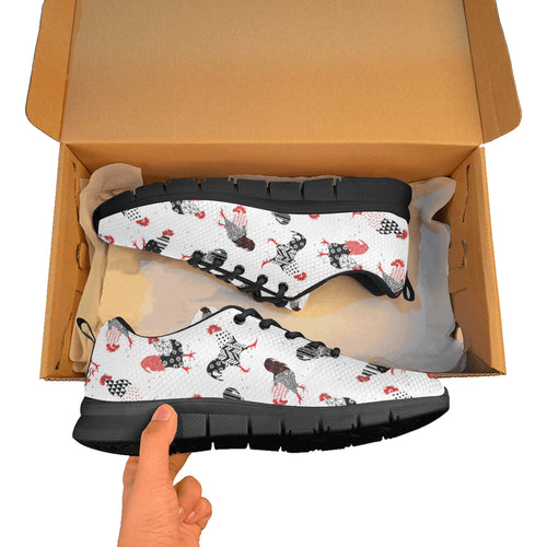 Cool rooster chicken cock floral ornament backgrou Women's Sneaker Shoes