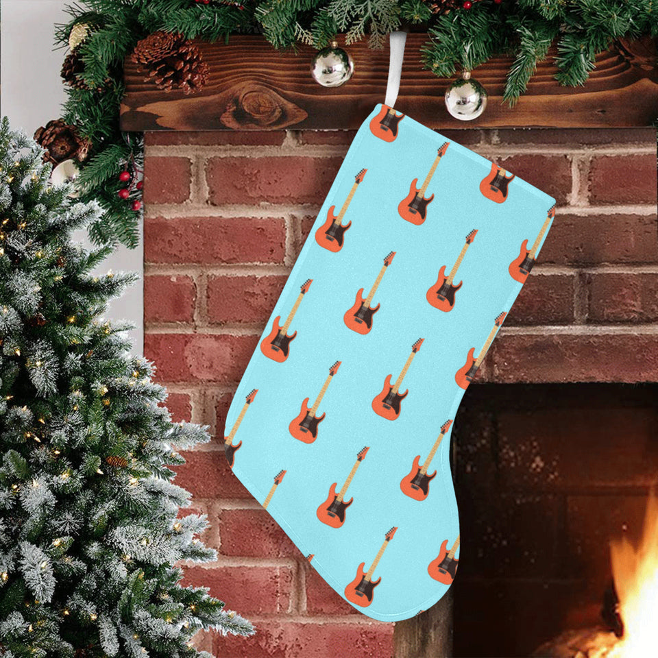 electric guitar pattern light blue background Christmas Stocking