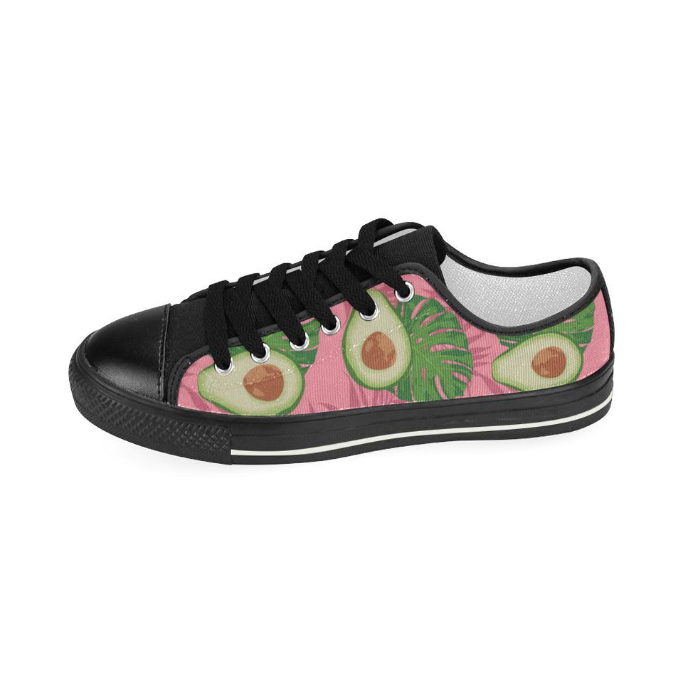 Avocado slices leaves pink back ground Kids' Boys' Girls' Low Top Canvas Shoes Black