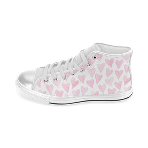Watercolor pink heart pattern Women's High Top Canvas Shoes White