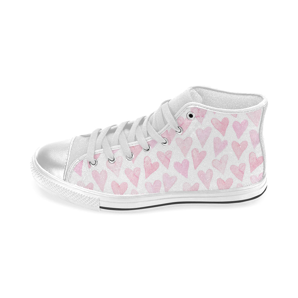 Watercolor pink heart pattern Women's High Top Canvas Shoes White