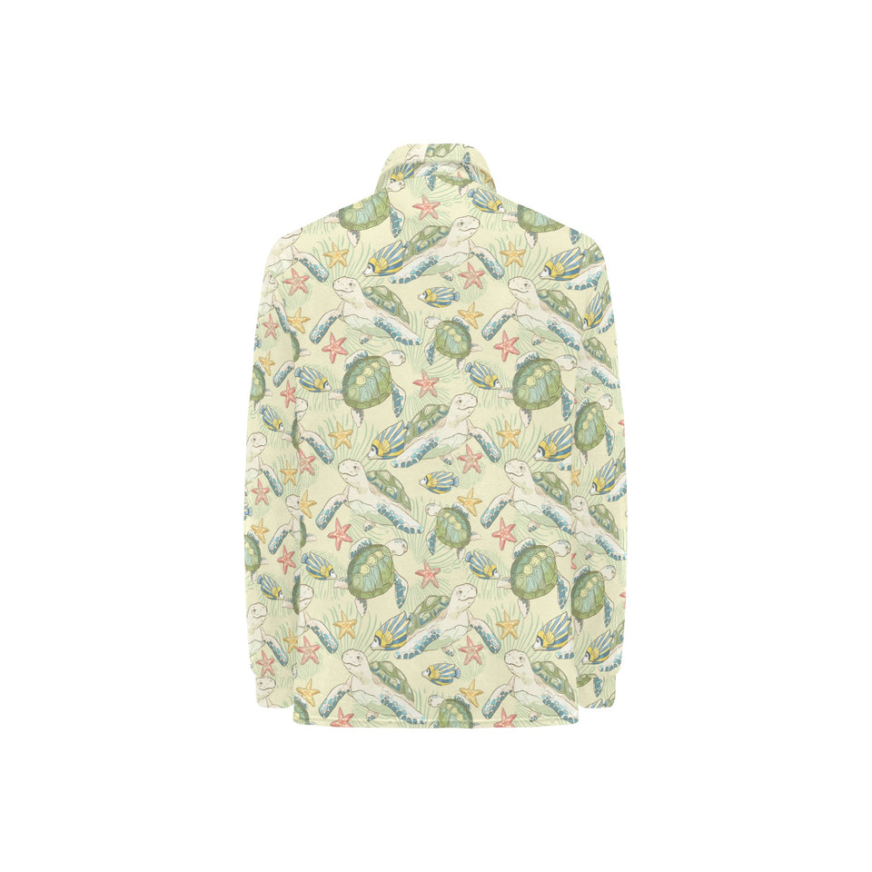 Hand drawn sea turtle fish pattern Women's Long Sleeve Polo Shirt