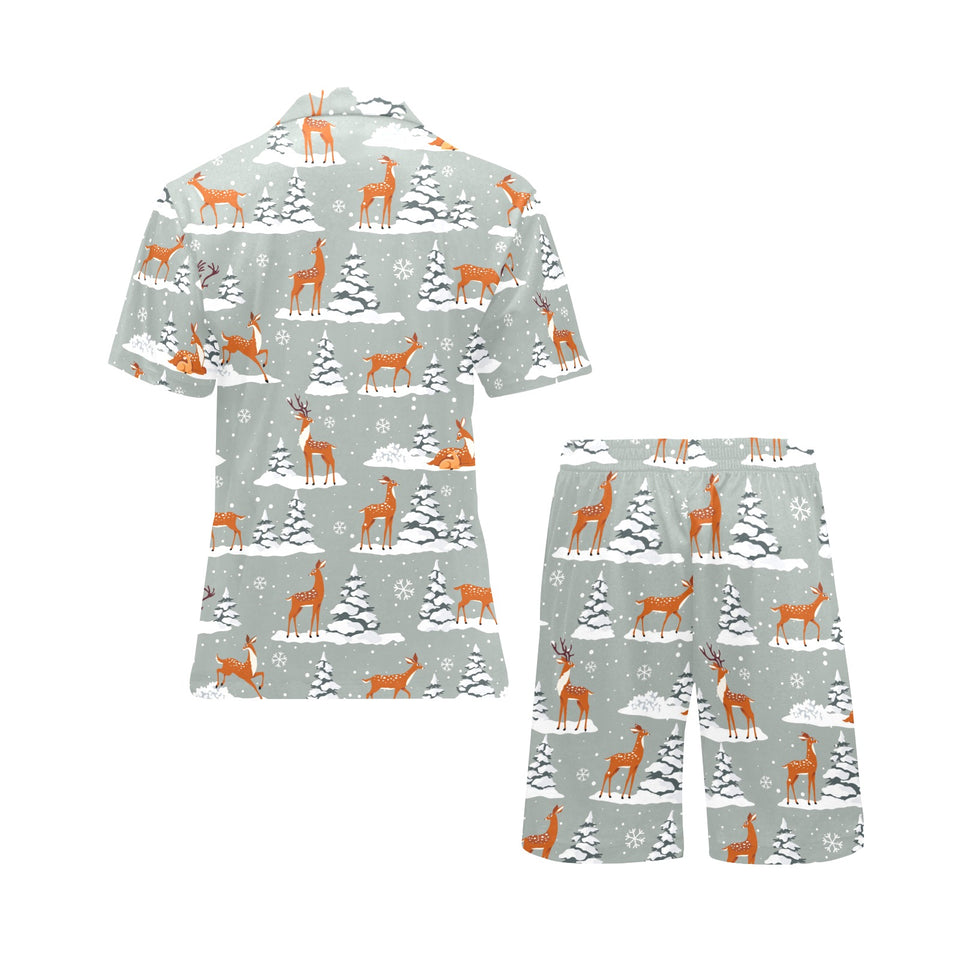 Beautiful deers Winter Christmas Men's V-Neck Short Pajama Set