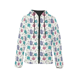 Tea pots Pattern Print Design 05 Women's Padded Hooded Jacket