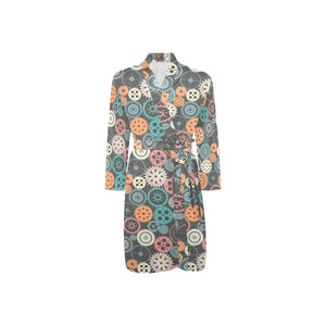 Gear Pattern Print Design 05 Men's Long Sleeve Belted Night Robe