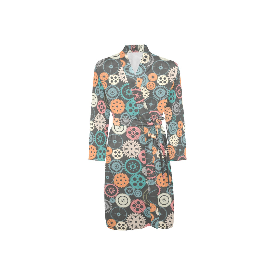 Gear Pattern Print Design 05 Men's Long Sleeve Belted Night Robe