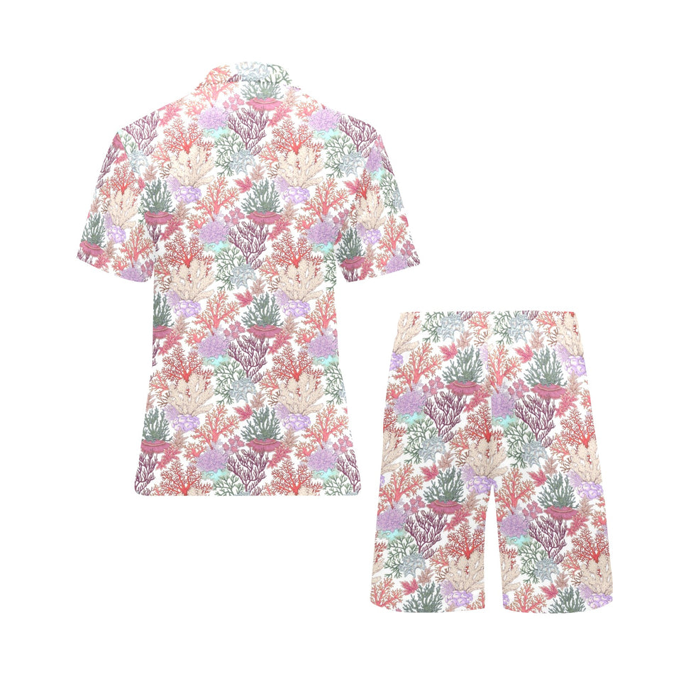 Coral Reef Pattern Print Design 03 Men's V-Neck Short Pajama Set
