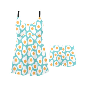 Fried Eggs Pattern Print Design 04 Chest Sexy Pleated Two Piece Swim Dress