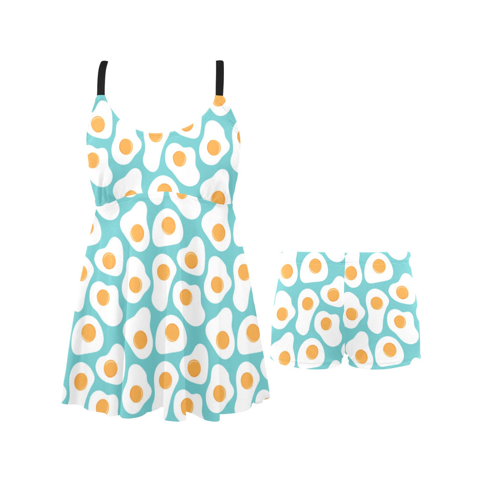 Fried Eggs Pattern Print Design 04 Chest Sexy Pleated Two Piece Swim Dress