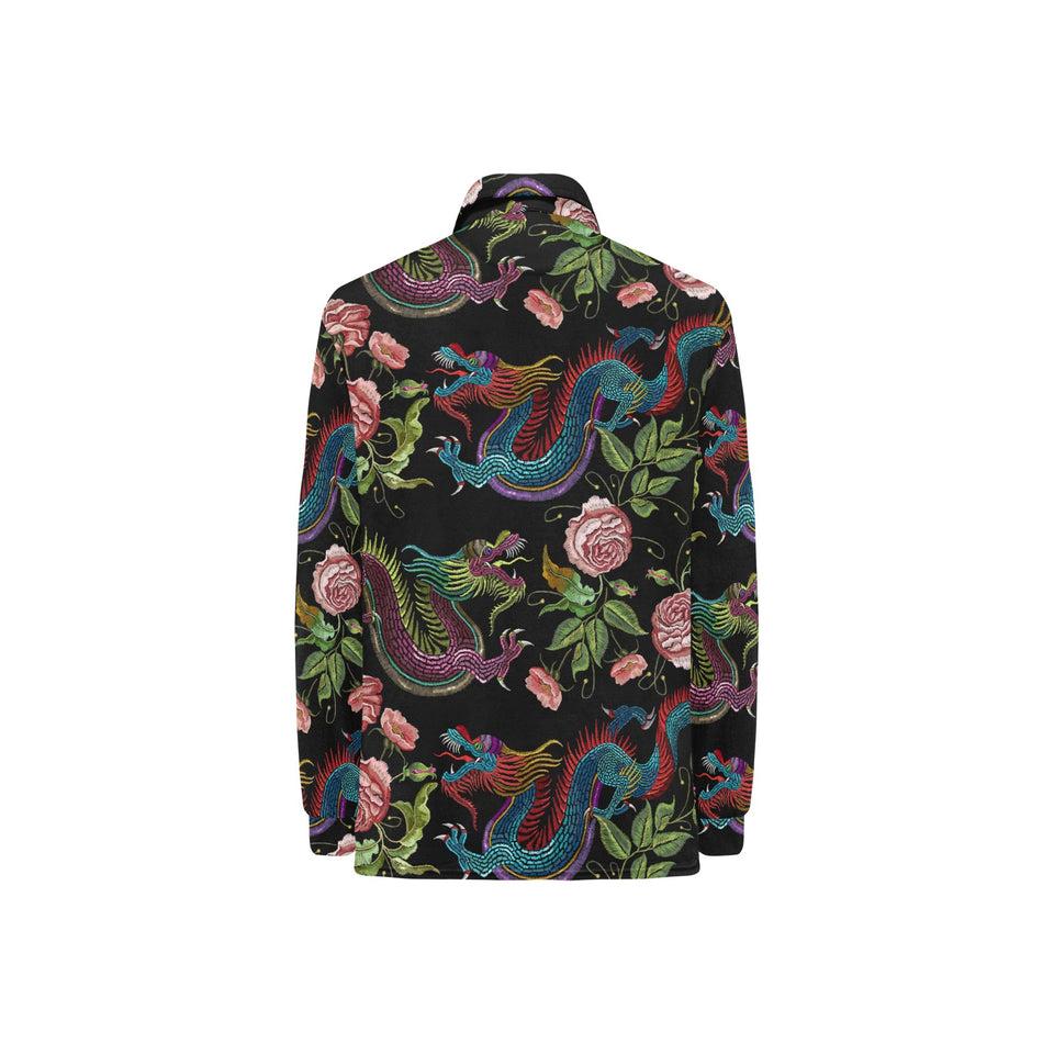 Dragons flower pattern Women's Long Sleeve Polo Shirt