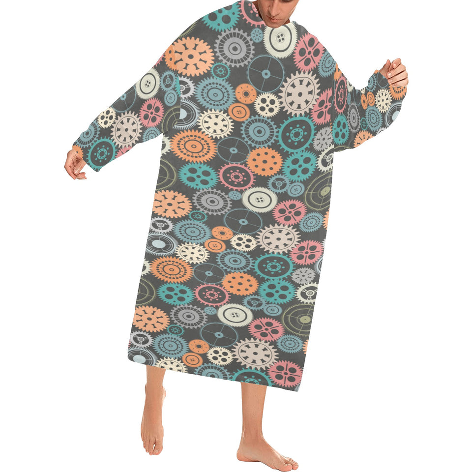 Gear Pattern Print Design 05 Blanket Robe with Sleeves