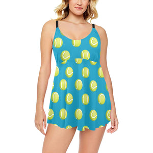 Tennis Pattern Print Design 05 Chest Sexy Pleated Two Piece Swim Dress