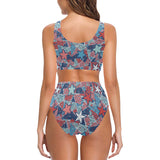 Hand drawn colorful starfish Chest Bowknot High Waisted Bikini Swimsuit