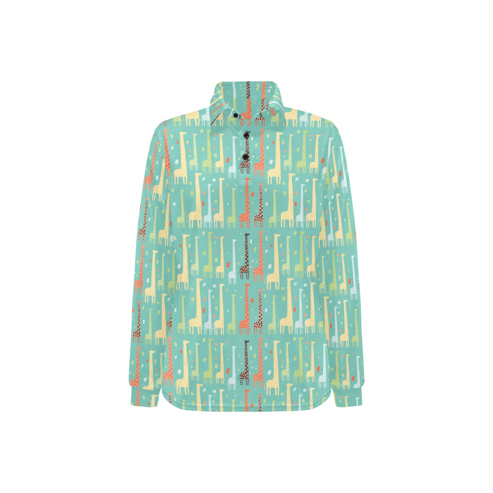 Giraffe Pattern Print Design 01 Women's Long Sleeve Polo Shirt